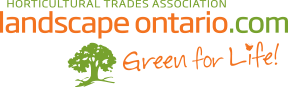 This is a logo for Landscape Ontario, featuring stylized green text and a tree graphic, with the slogan "Green for Life!" indicating an association with horticulture and landscaping.