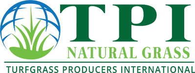 This is a logo consisting of the acronym "TPI" in green, with the phrase "Natural Grass" below it. It includes a graphic of green grass and a blue globe.