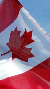 Slanted photo of Canadian Flag