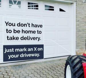 Delivering a BigYellowBag to a customer with the caption “You don’t have to be home to take delivery. Just mark an X on your driveway”