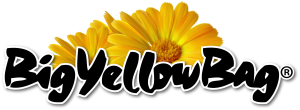 Big Yellow Bag Logo with yellow flower and black writing