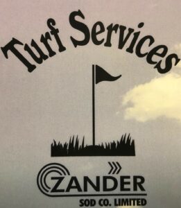 Turf Services writing with a golf flag and grass and the Zander Logo at the bottom